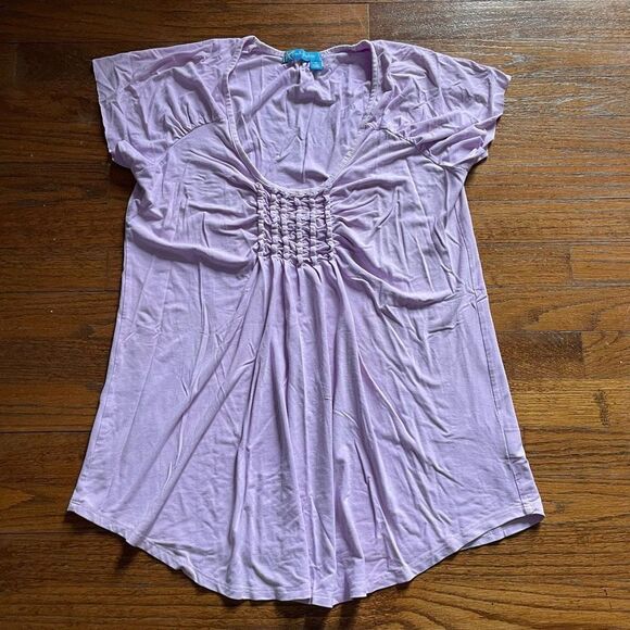 Fresh Produce Lavender Ruffle Front Short Sleeve Tee - Picture 1 of 5